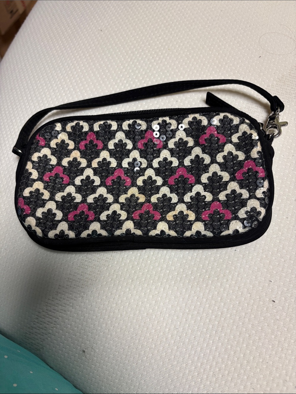 Vera Bradley Black, Cream & Pink Sequin Wristlet